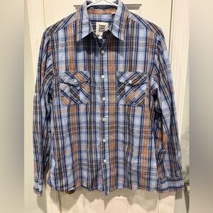 Paper, Denim & Cloth men’sMBlue and Orange Plaid Shirt, size M